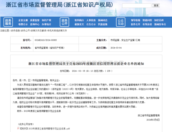 托普云農(nóng)入選2023年度浙江省信用管理示范企業(yè)名單